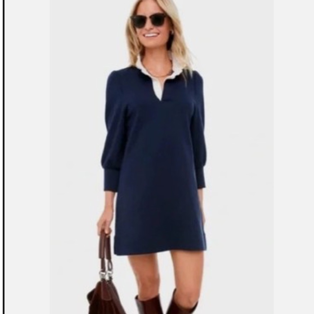 NWOT Tuckernuck Navy Charlotte Terry Dress cream collar ruffle Pomander Place